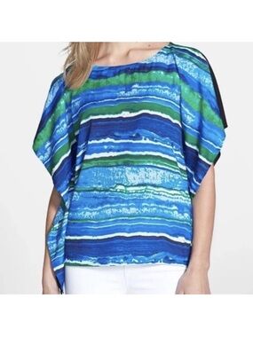 Michael Kors Tunic Top XL Blue Green Vacation Cruise Summer Beach boat Blouse